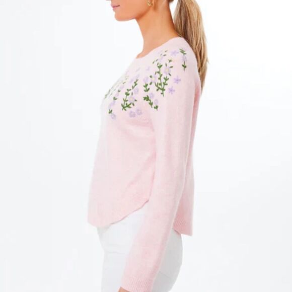 HYACINTH HOUSE Pink Floral Embroidered Lilah Sweater-Z6 - Picture 2 of 8